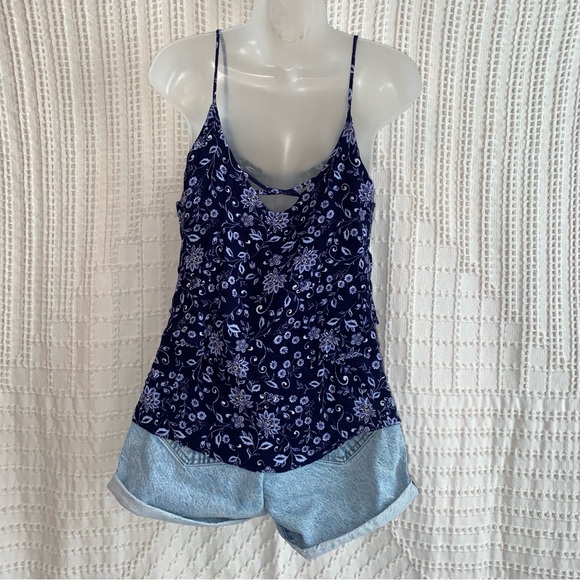 Francesca’s Collections | Emma Lee Blue Ruffled Floral Sleeveless Tank Top - Picture 2 of 8